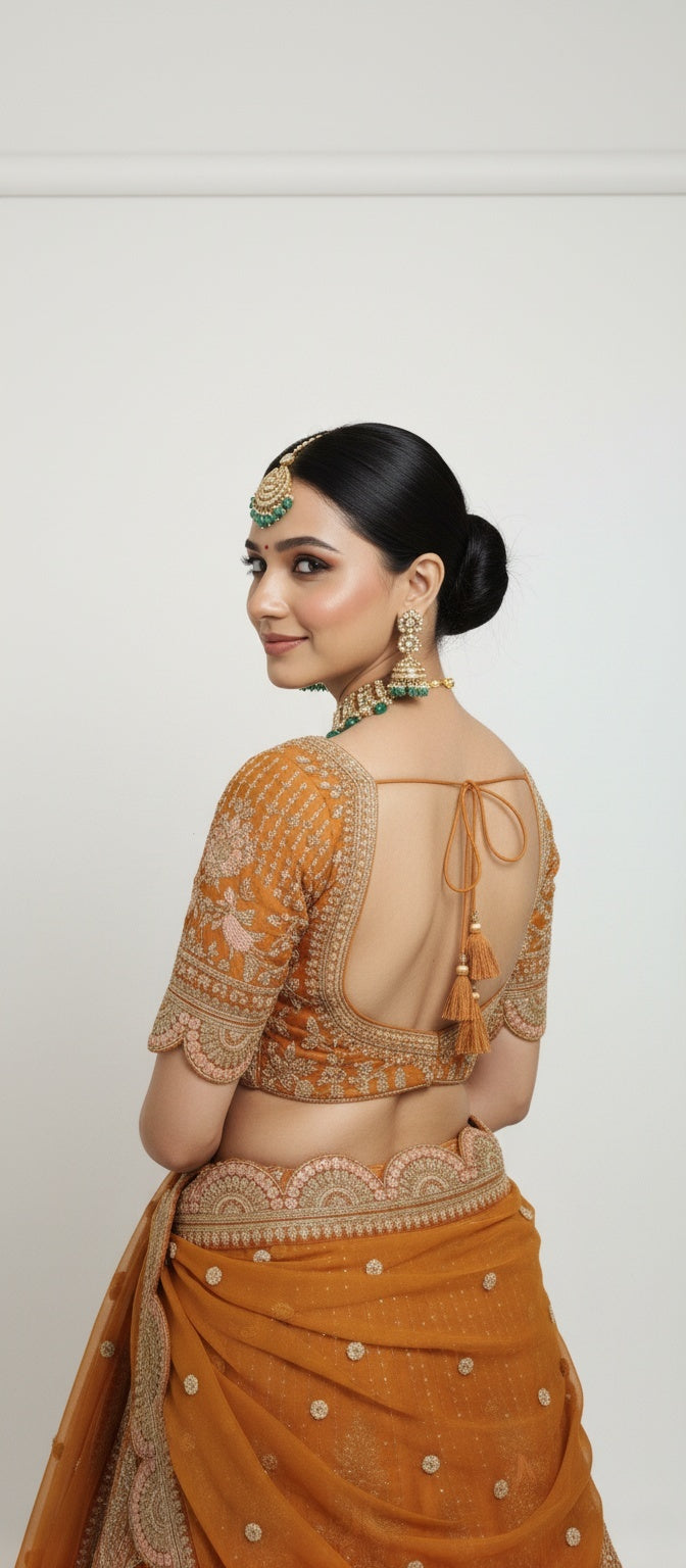 Amber Gold Zardozi Embroidered Bridal Lehenga with Mustard Dupatta