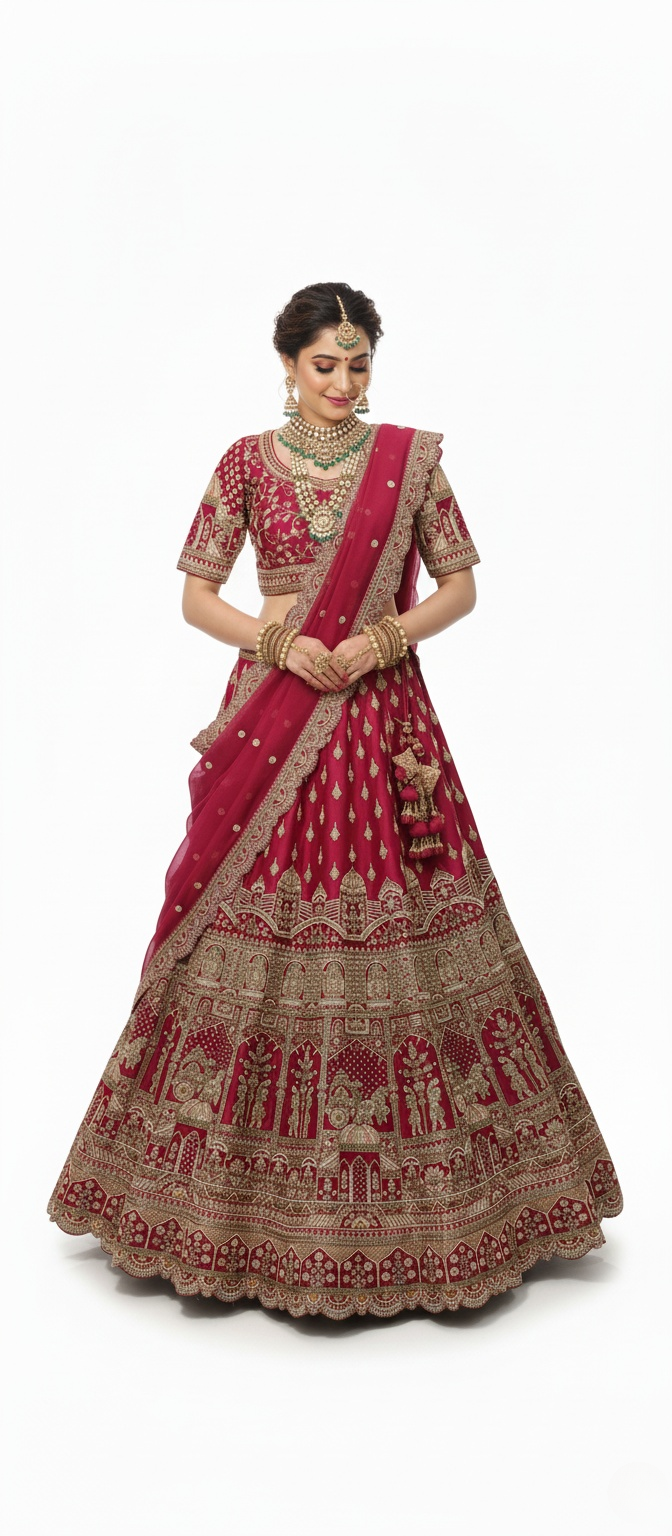 Maroon Handcrafted Bridal Silk Lehenga with Intricate Zari & Sequins Embroidery