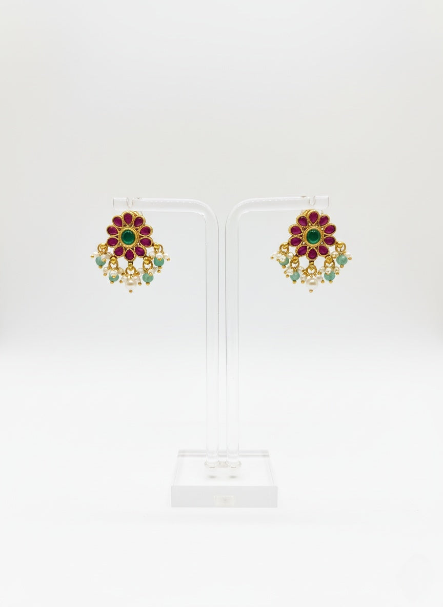 Traditional Gold-Tone Necklace Set with Ruby & Emerald Beads