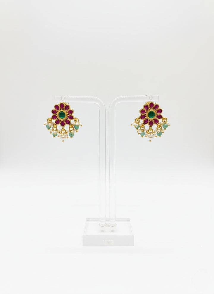 Traditional Gold-Tone Necklace Set with Ruby & Emerald Beads
