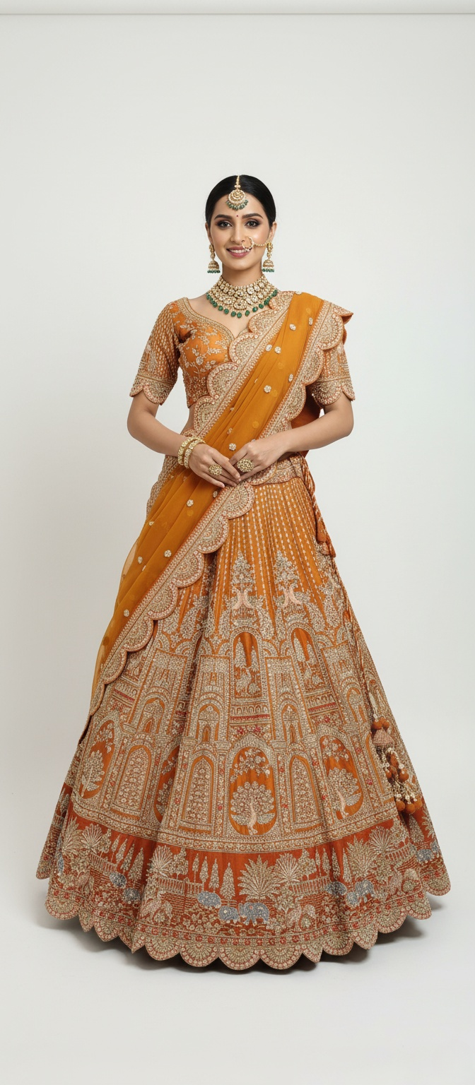 Amber Gold Zardozi Embroidered Bridal Lehenga with Mustard Dupatta