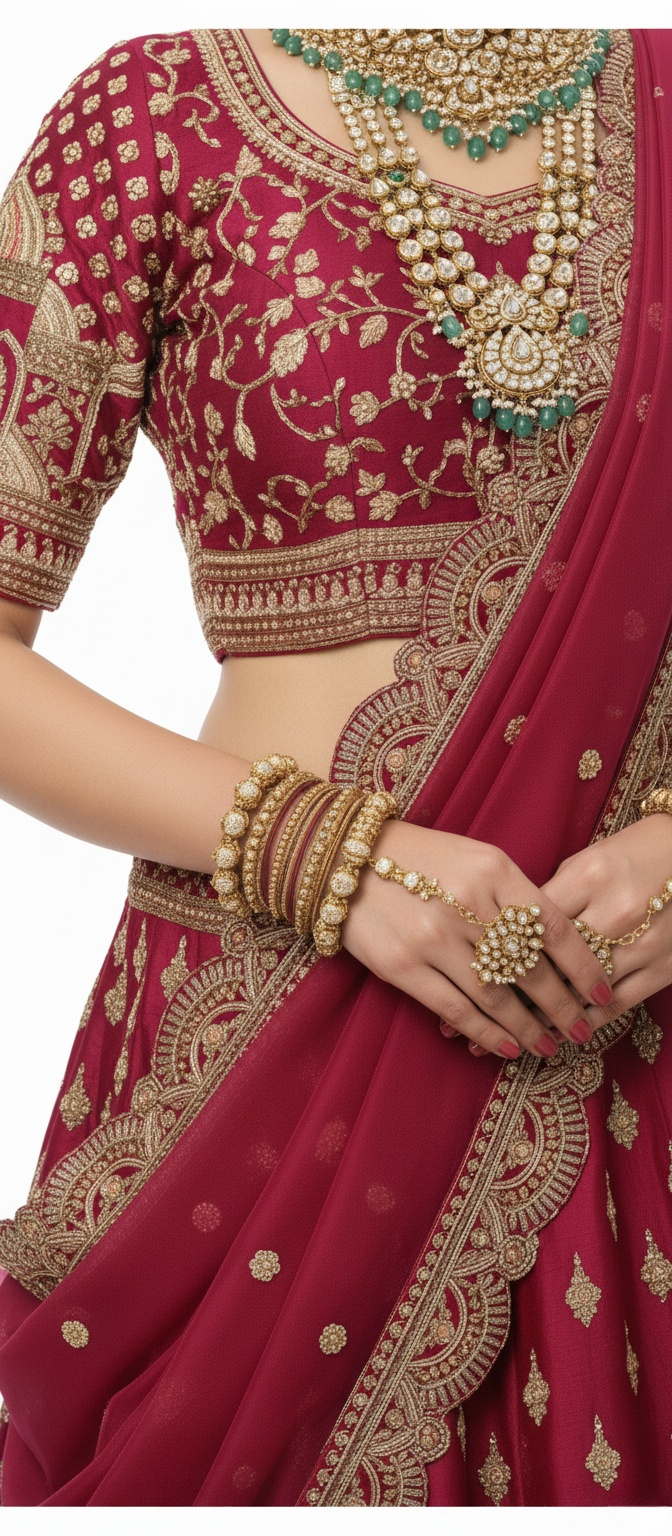 Maroon Handcrafted Bridal Silk Lehenga with Intricate Zari & Sequins Embroidery