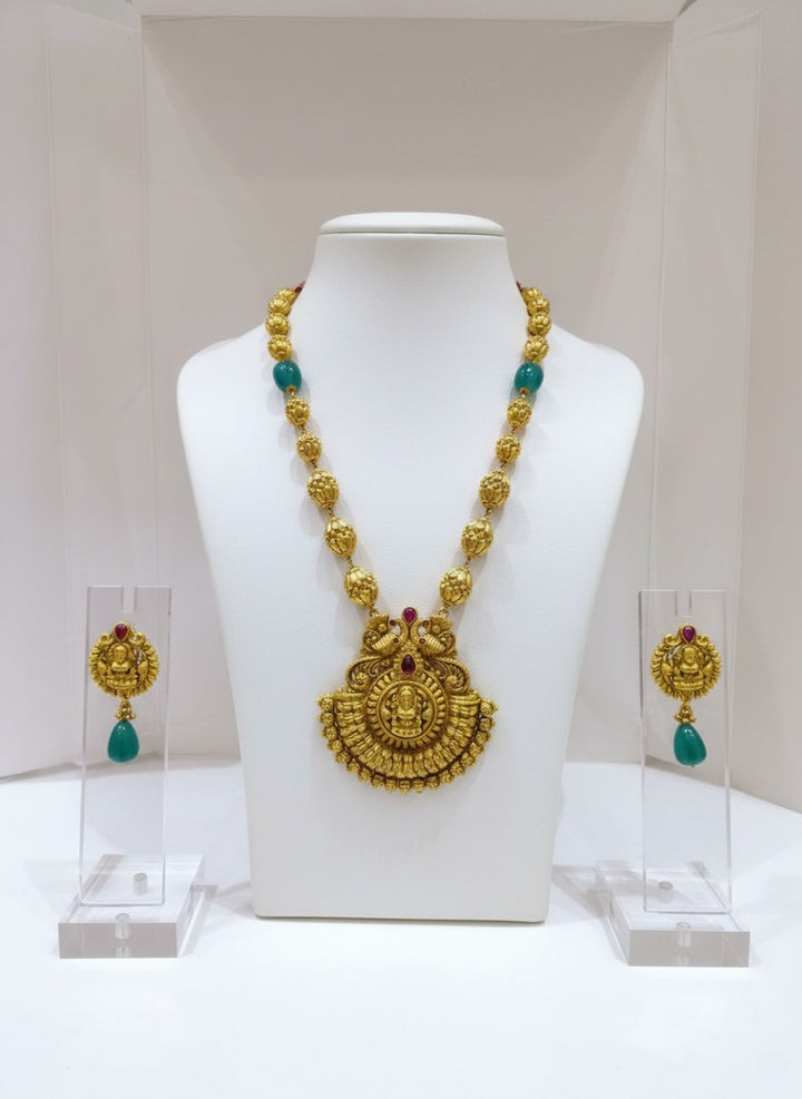 Classic Antique Temple Set with Gold Beads and Green Accents