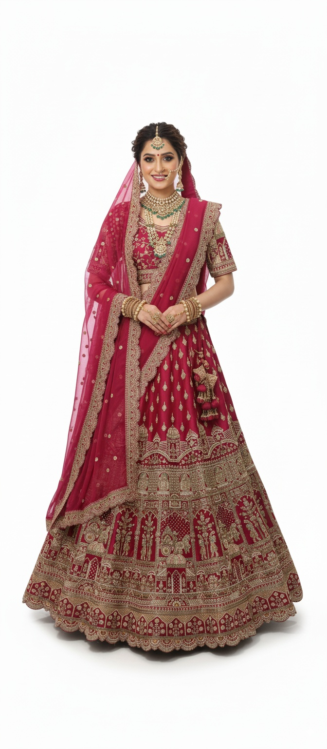 Maroon Handcrafted Bridal Silk Lehenga with Intricate Zari & Sequins Embroidery