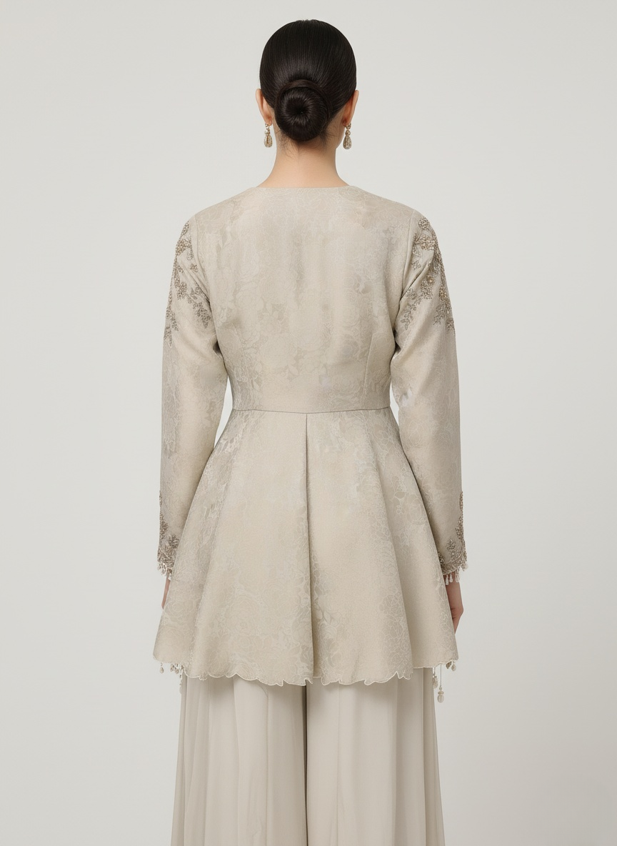 Elegant Beige Embroidered Peplum Kurti with Palazzo Set