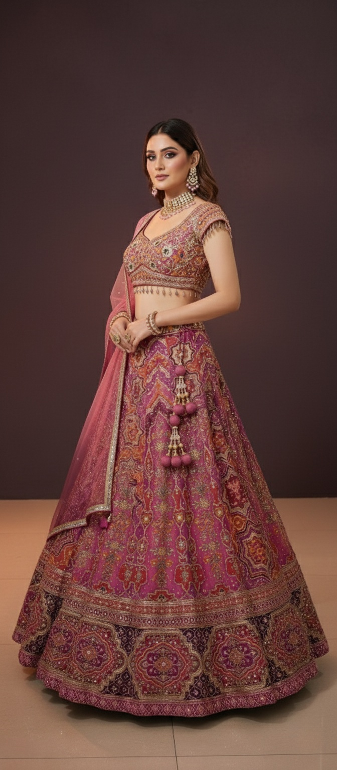 Royal Pink Embroidered with Ombre Dupatta Lehenga Choli Set