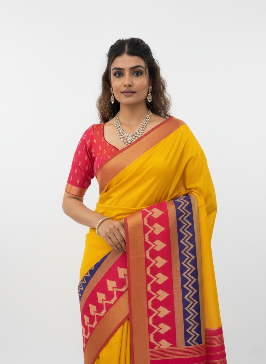 Elegant Patola Silk Saree with Unstitched Blouse and Exquisite Weaving
