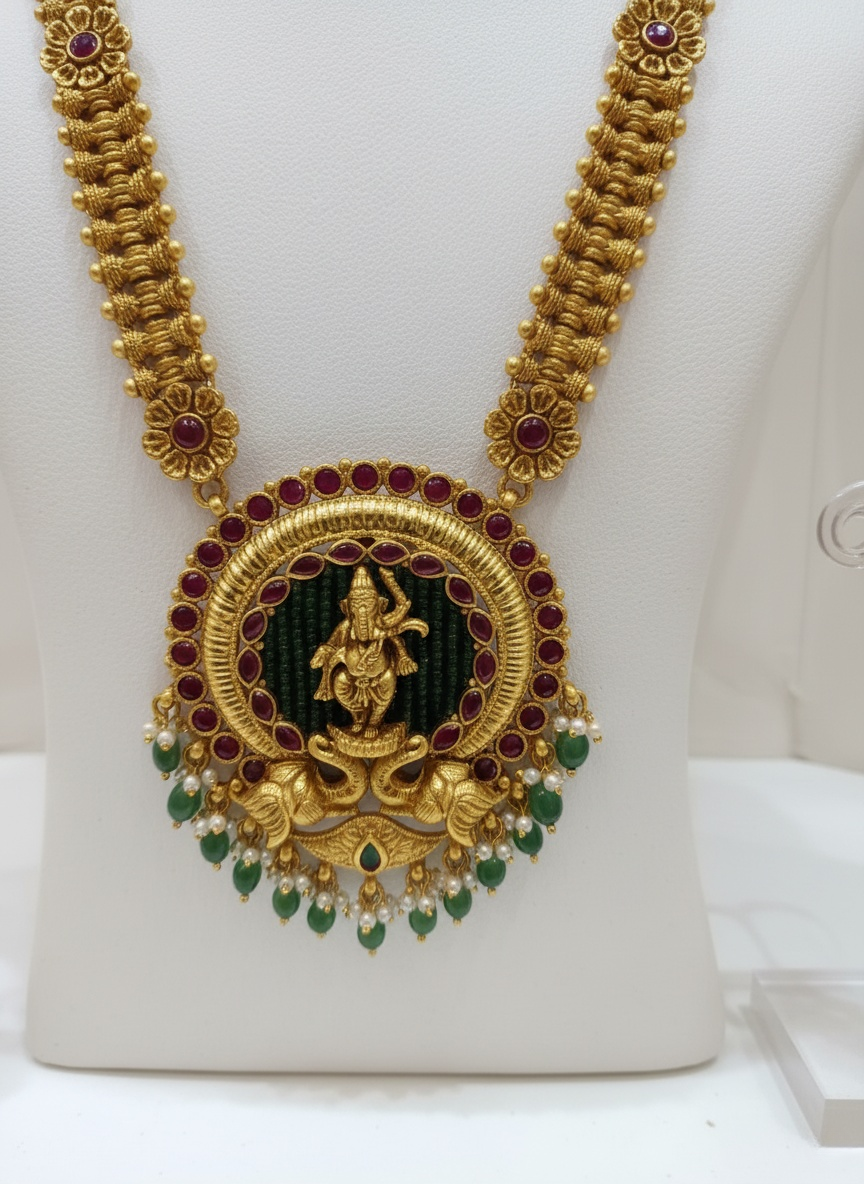 Antique Temple Jewelry Set with Lord Krishna Pendant