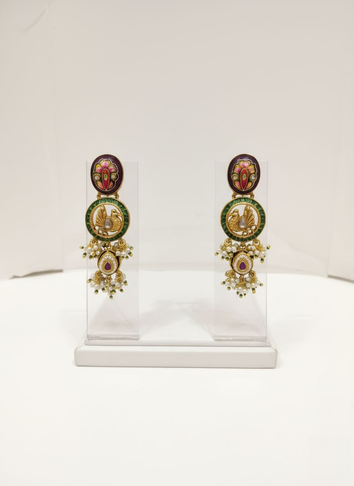 Royal Peacock Kundan & Meenakari Necklace Set with Emerald Accents