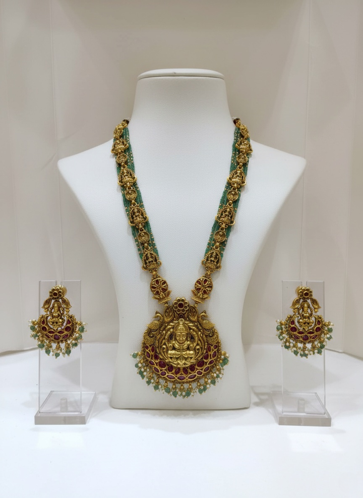 Traditional Temple Jewelry Set with Goddess Lakshmi Design