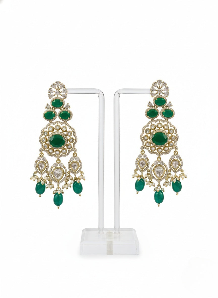 Emerald Green & Gold Kundan Bridal Choker Necklace Set with Heavy Earrings