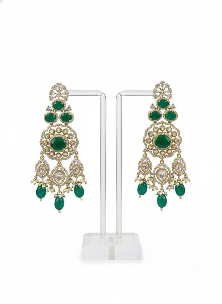 Emerald Green & Gold Kundan Bridal Choker Necklace Set with Heavy Earrings