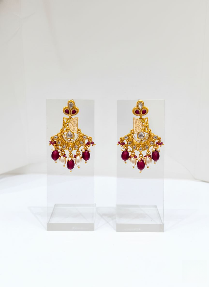 Regal Gold Temple Necklace Set with Ruby Beads & Kundan Detailing