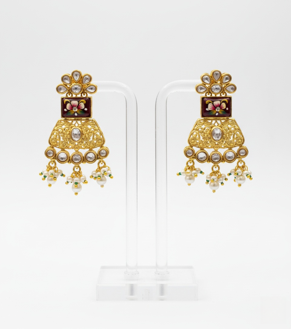 Grand Kundan Bridal Necklace Set with Ruby & Emerald Detailing