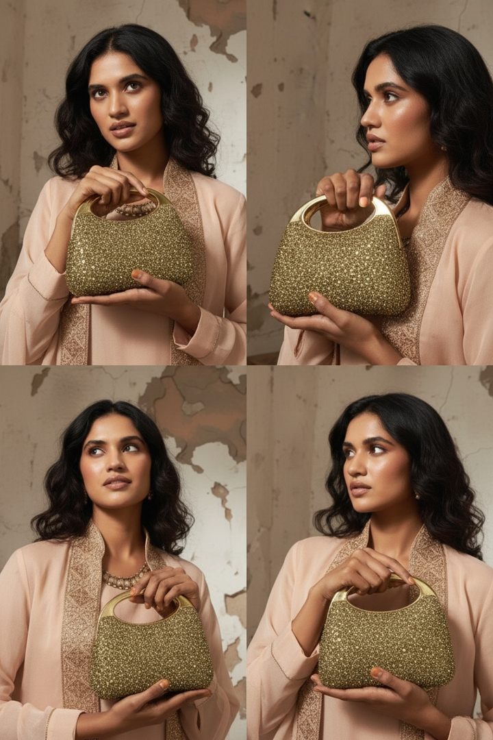 Golden Crystal Embellished Luxury Box Clutch Bag – Elegant Party Purse