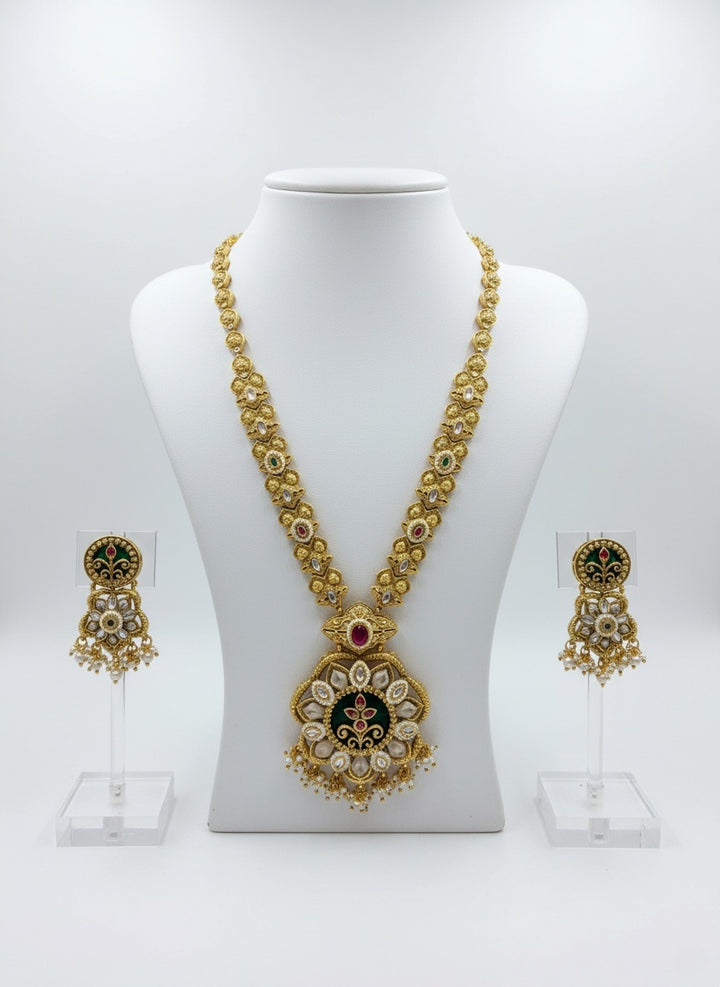 Elegant Gold Necklace Set with Enamel and Kundan Work