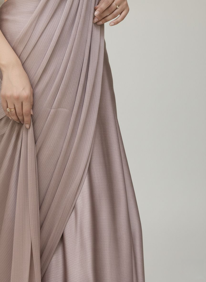 Ready to Wear Dusty Rose Pleated Saree with Embroidered Blouse