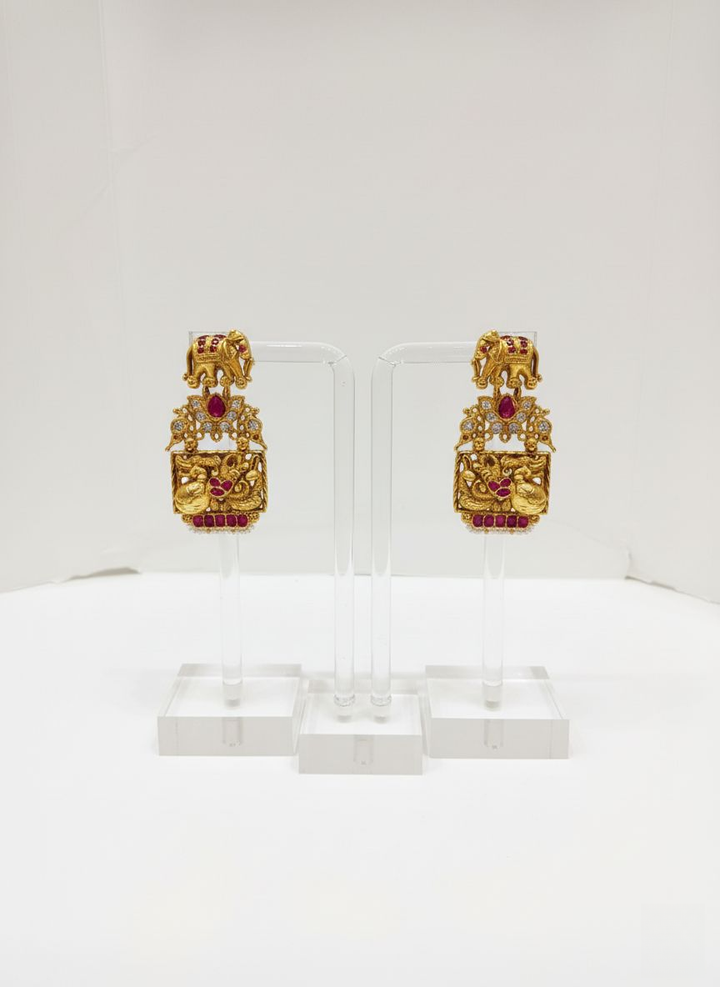 Antique Temple Gold Necklace Set with Lakshmi & Elephant Motifs