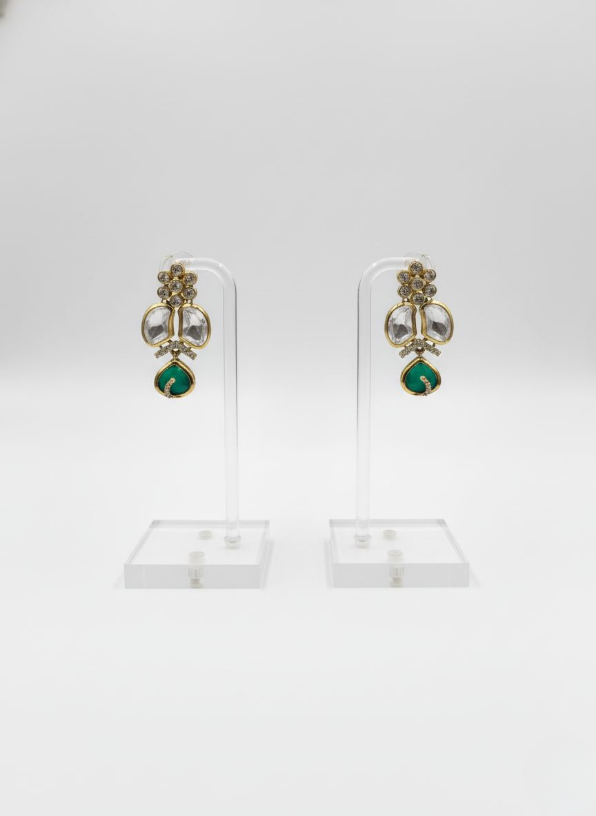 Emerald Green & Kundan Stone Necklace Set with Matching Earrings