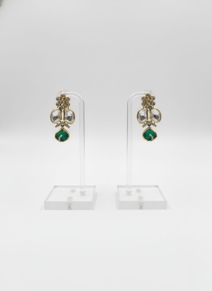Emerald Green & Kundan Stone Necklace Set with Matching Earrings