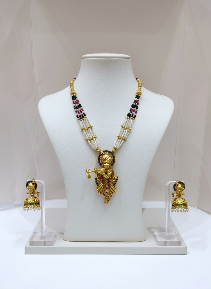Flute-Playing Krishna Antique Gold and Pearl Set