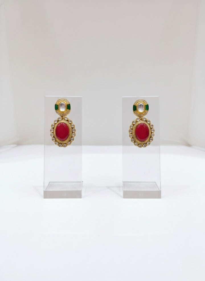 Ruby & Emerald Kundan Polki Necklace Set with Pearl Detailing