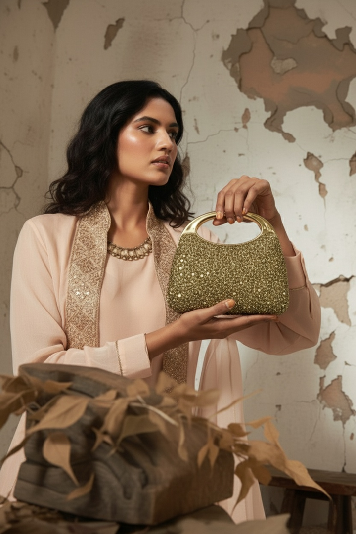 Golden Crystal Embellished Luxury Box Clutch Bag – Elegant Party Purse