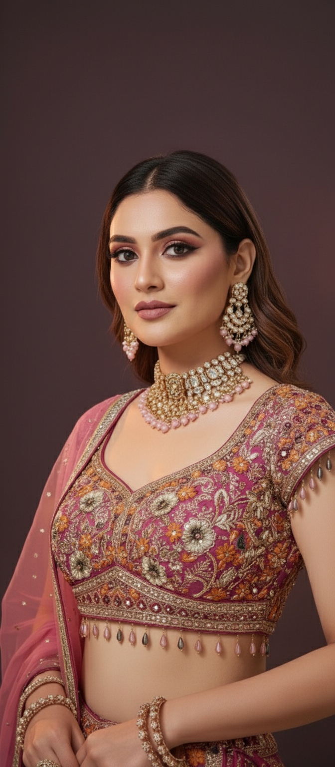 Royal Pink Embroidered with Ombre Dupatta Lehenga Choli Set