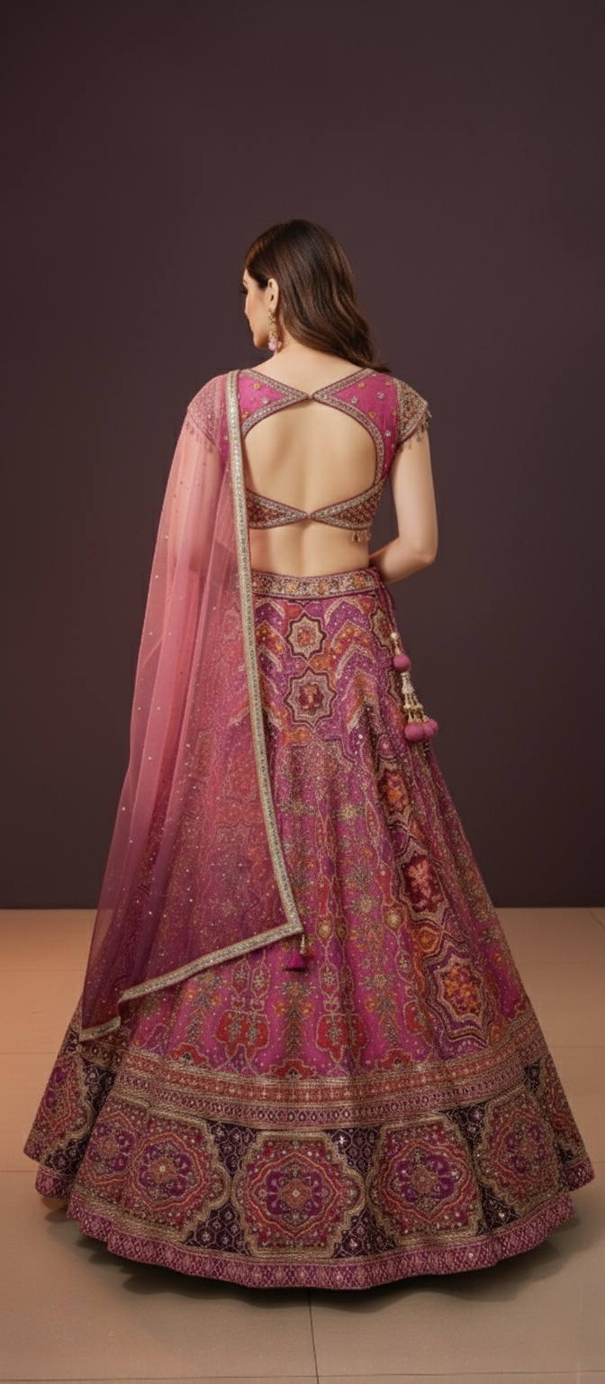 Royal Pink Embroidered with Ombre Dupatta Lehenga Choli Set