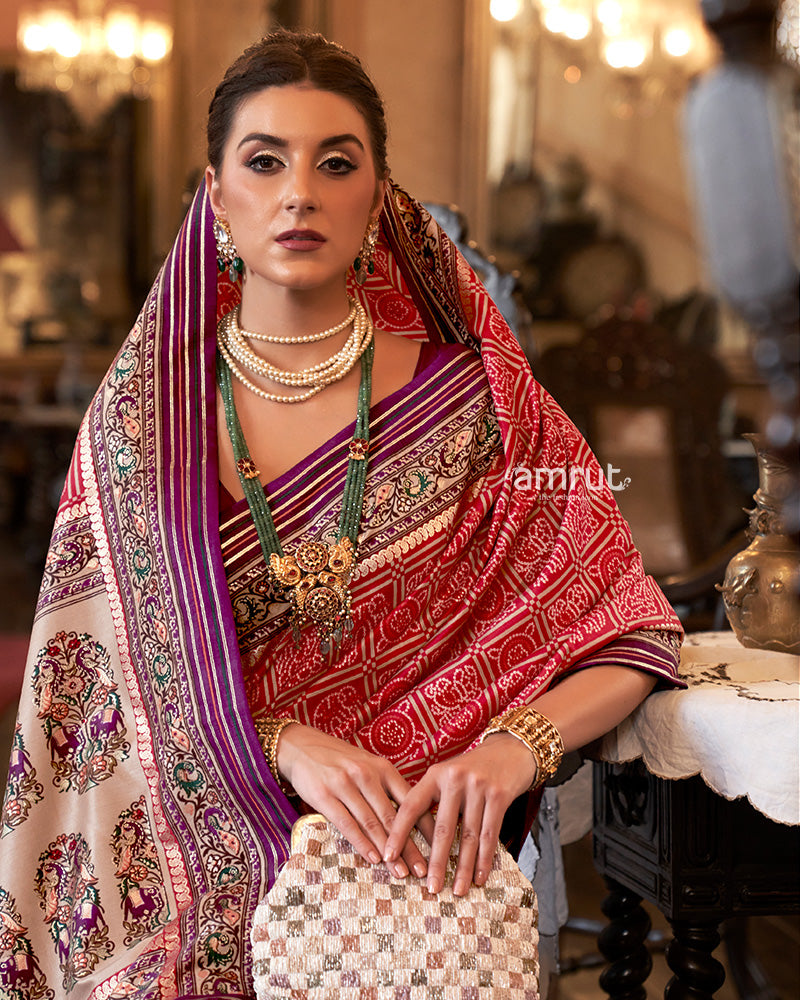 Indian Red  Saree With Unstitched Blouse