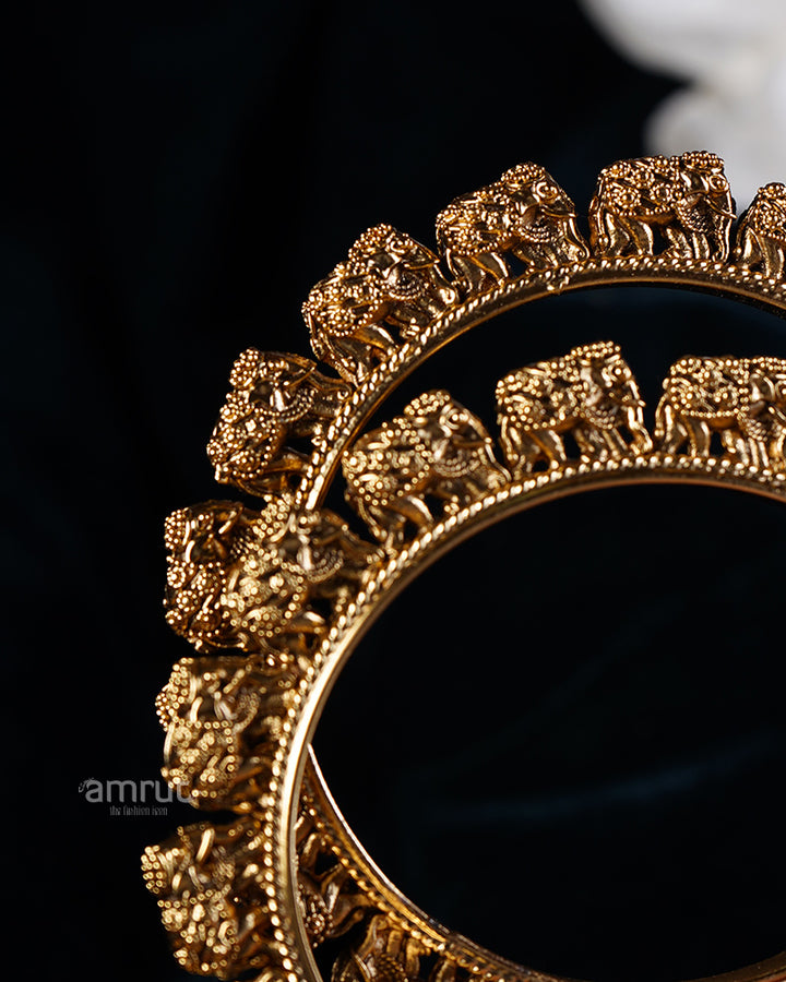 Intricate Elephant Motifs Gold-Toned Bangle Set 02