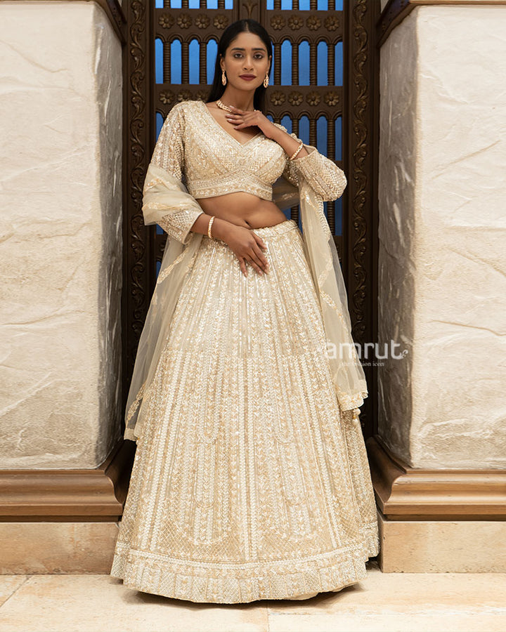 Ivory Elegance Sequin Embroidered Designer Lehenga Set 01
