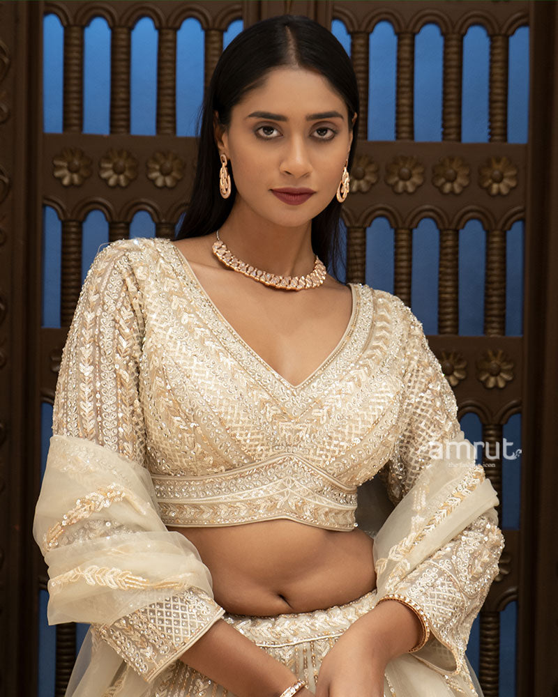 Ivory Elegance Sequin Embroidered Designer Lehenga Set 02