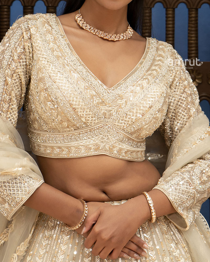 Ivory Elegance Sequin Embroidered Designer Lehenga Set 03