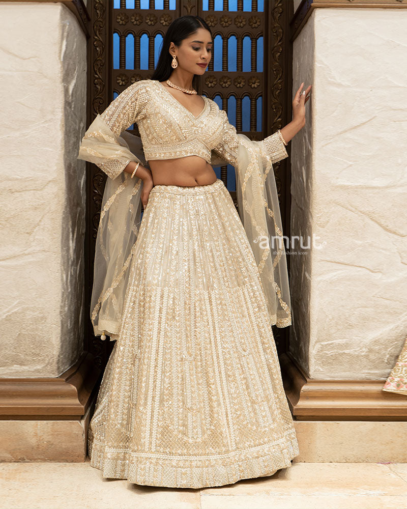 Ivory Elegance Sequin Embroidered Designer Lehenga Set 05