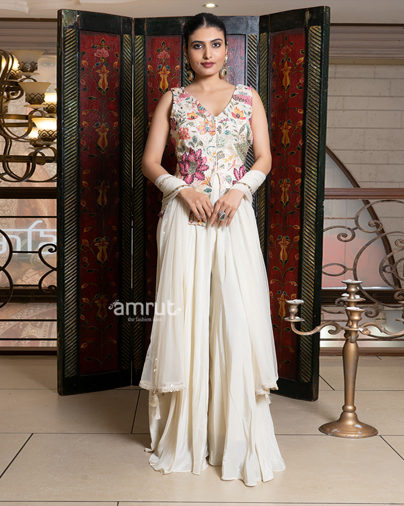 Ivory Palazzo with Floral Embroidered Top 01