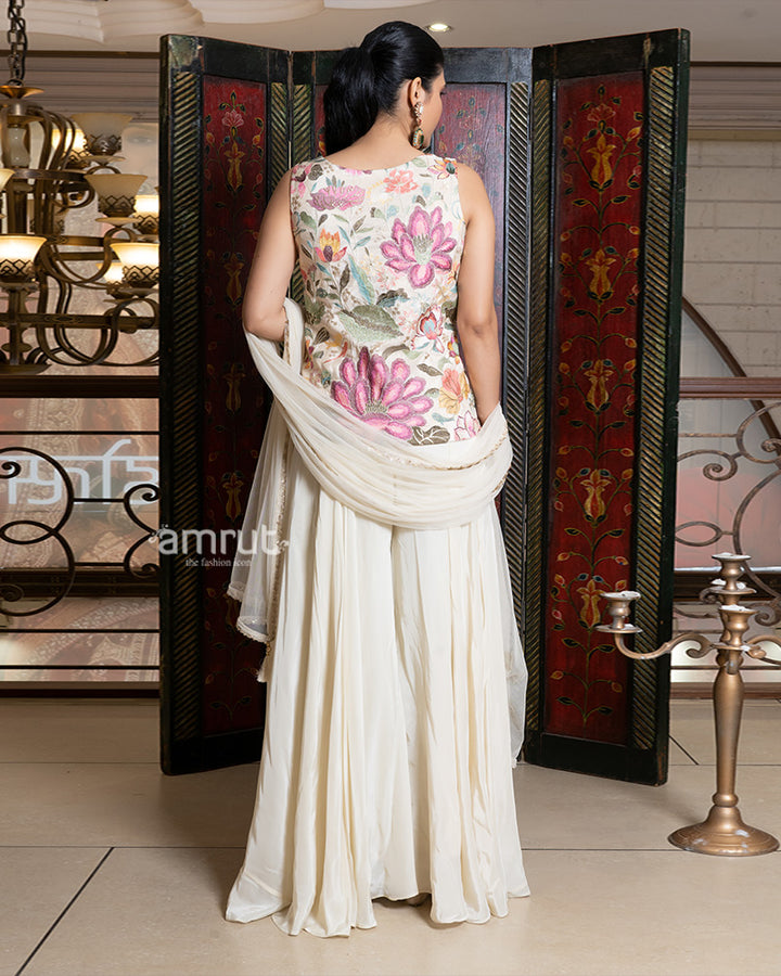 Ivory Palazzo with Floral Embroidered Top 05