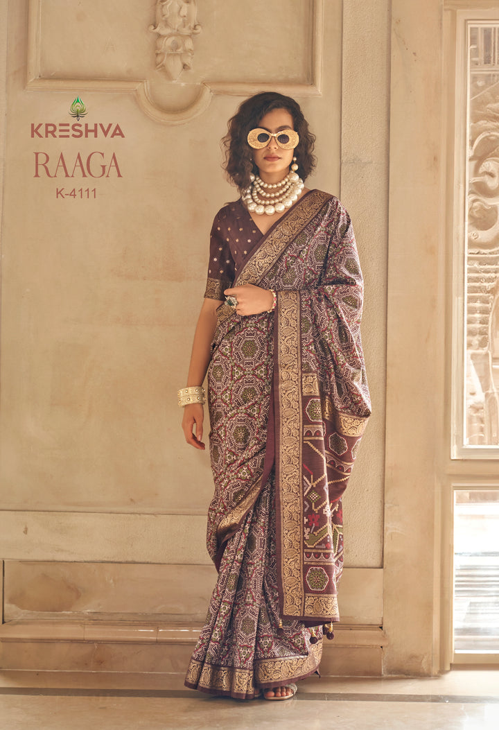Coffee Brown Designer Silk Saree with Heritage Woven Motifs