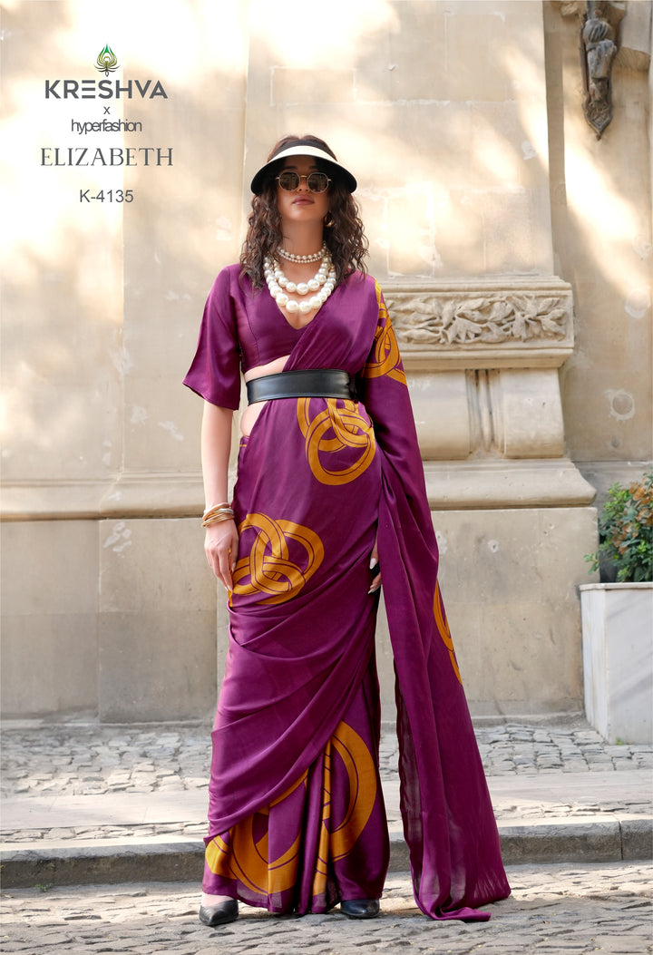 Elizabeth Designer Satin Silk Saree Collection | Contemporary Luxury Prints