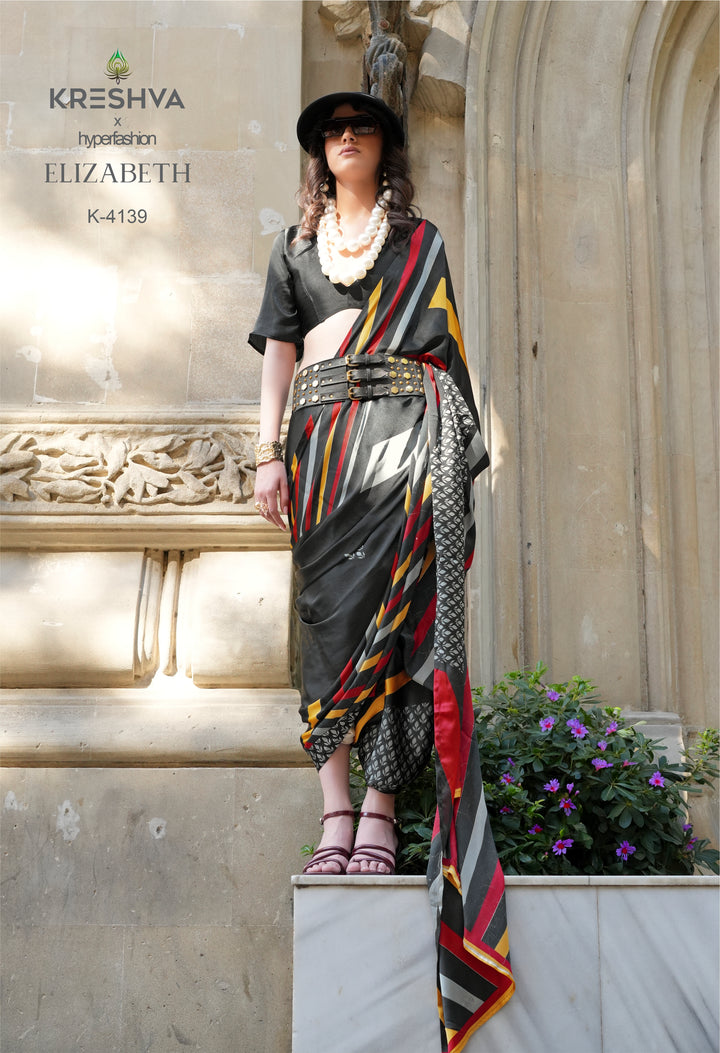 Elizabeth Designer Satin Silk Saree Collection | Contemporary Luxury Prints