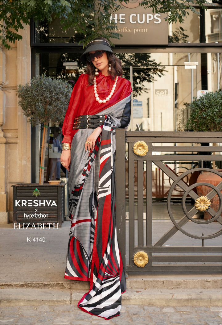 Elizabeth Designer Satin Silk Saree Collection | Contemporary Luxury Prints