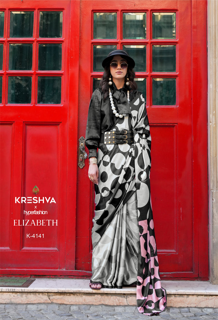 Elizabeth Designer Satin Silk Saree Collection | Contemporary Luxury Prints