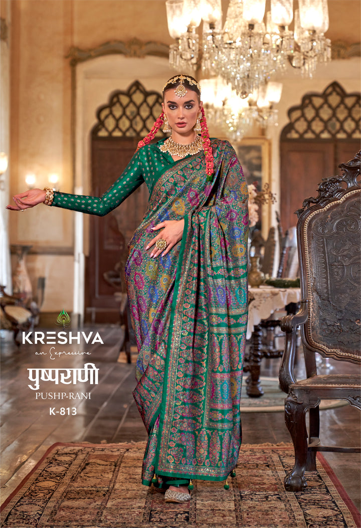 Emerald Green Pashmina Inspired Heritage Designer Saree