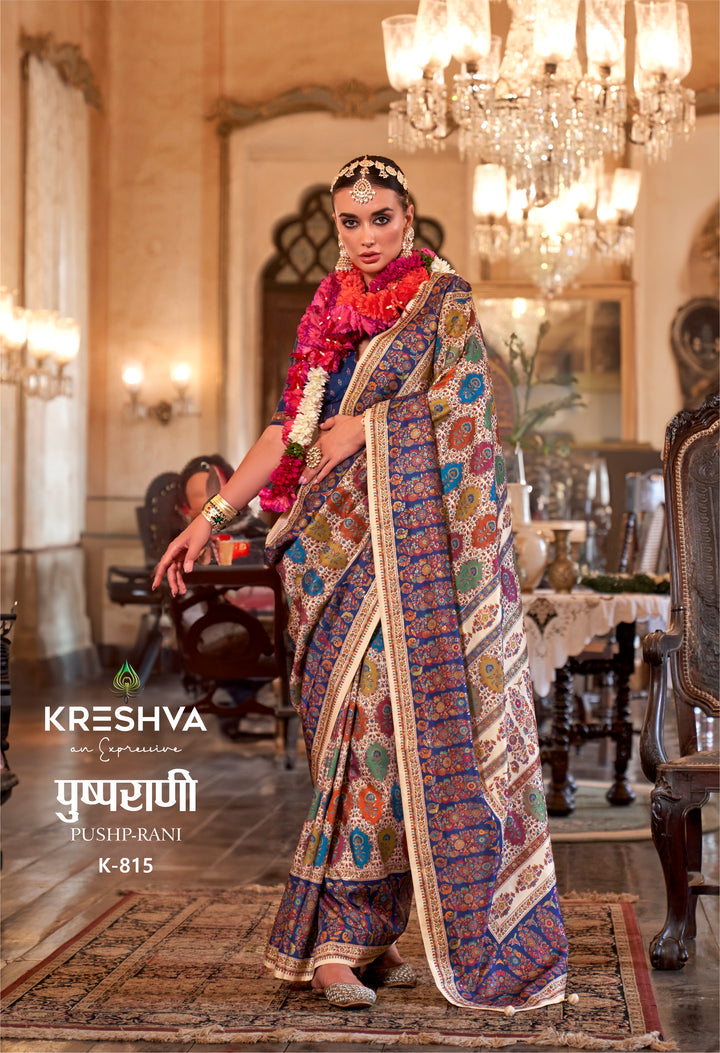 Royal Cream Pashmina Inspired Heritage Designer Saree