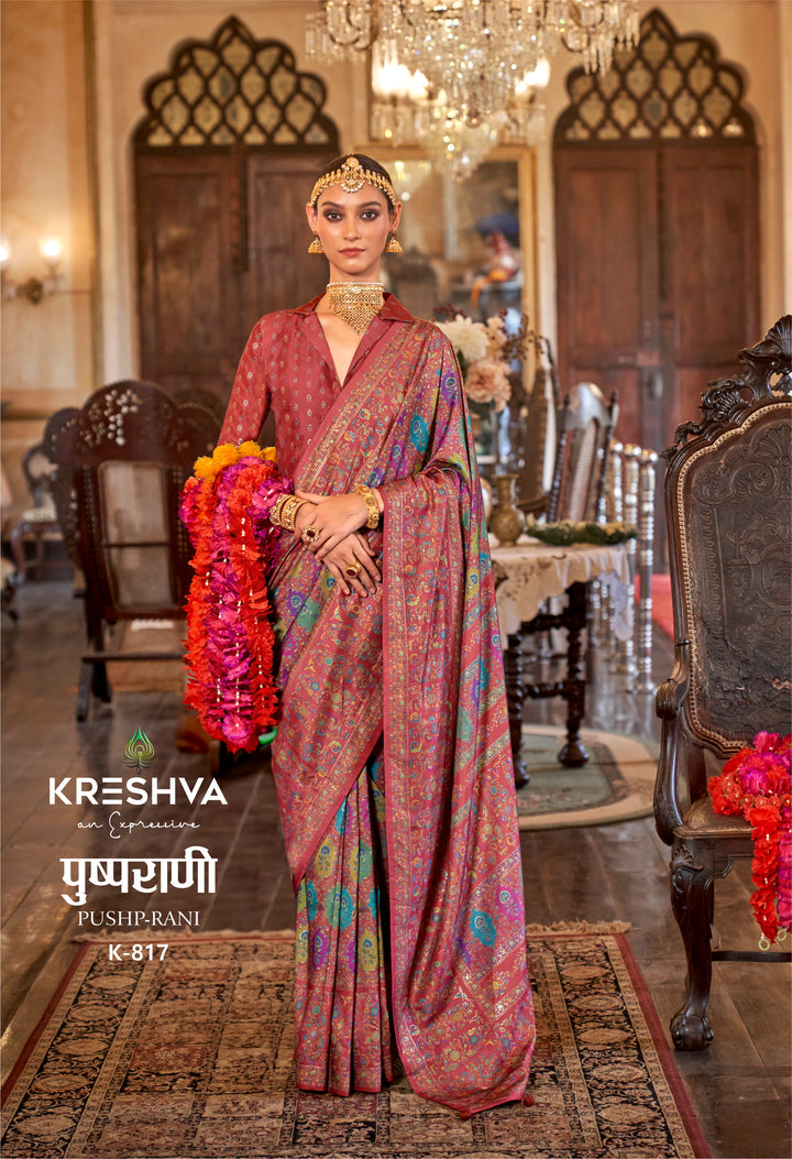 Rose Maroon Pashmina Inspired Heritage Designer Saree
