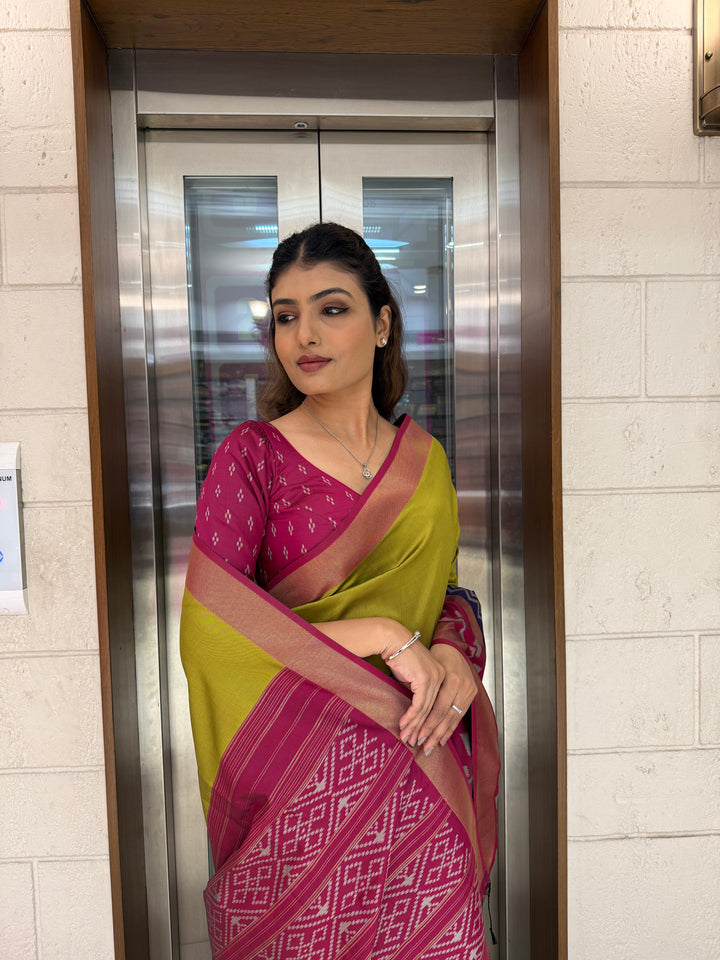 Elegant Patola Silk Saree with Unstitched Blouse and Exquisite Weaving