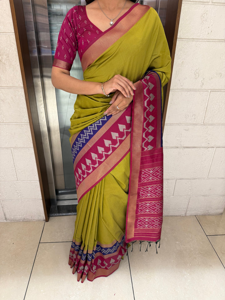 Elegant Patola Silk Saree with Unstitched Blouse and Exquisite Weaving