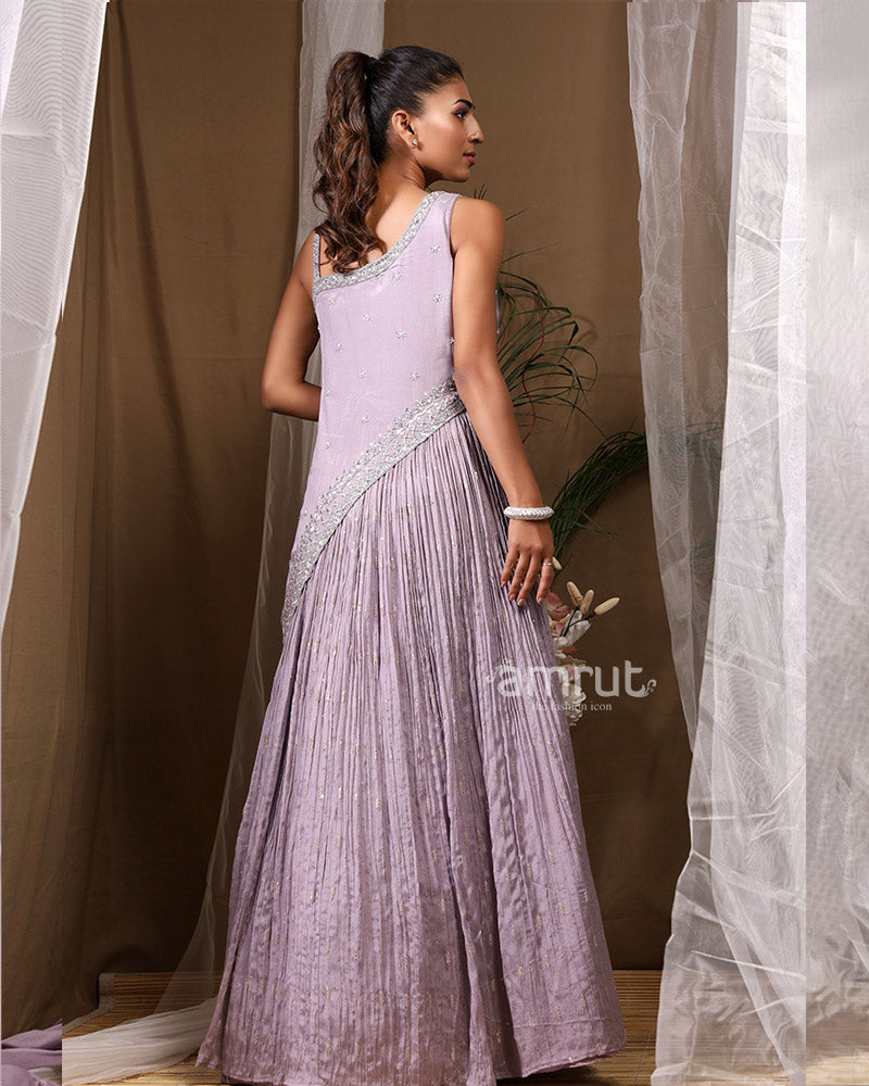 Lavender Floor Length Gown With Hand Embroidered Design