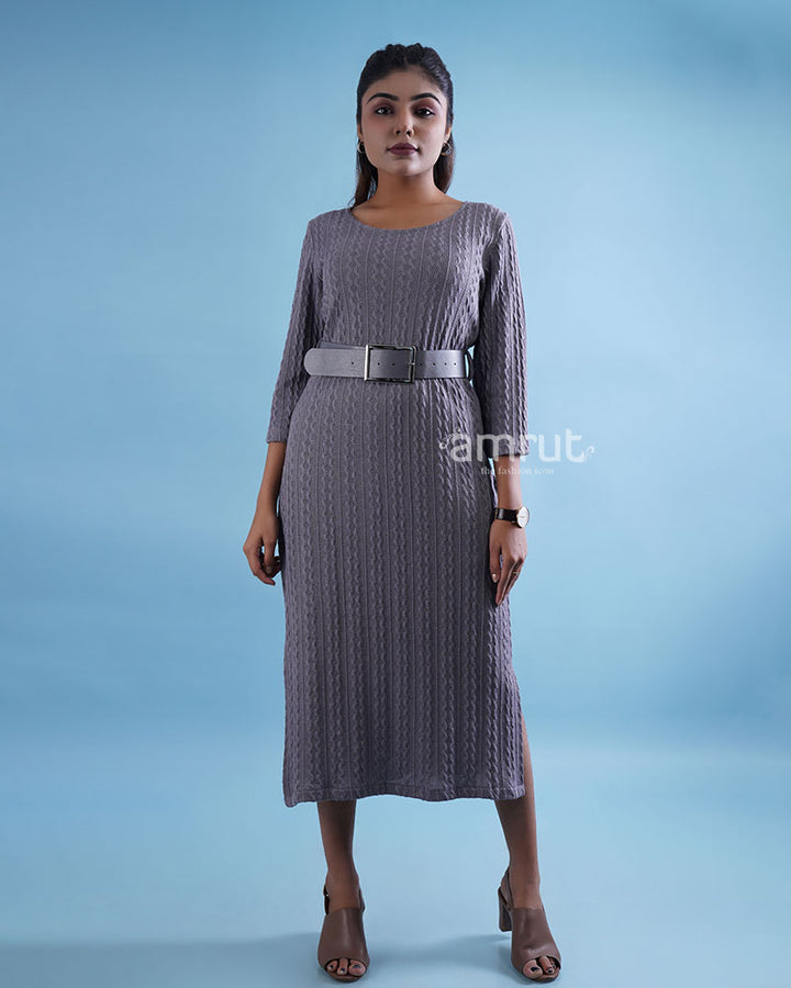 Lavender Knitted Knee Length Dress