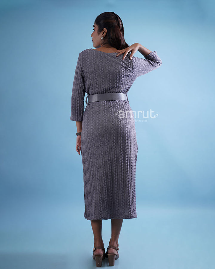 Lavender Knitted Knee Length Dress